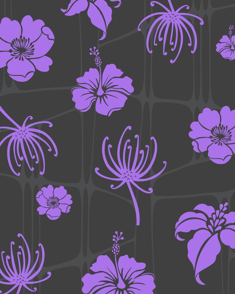 Blume Muster schwarz lila Hintergrund drucken Kunst Layout Jahrgang Papier Stoff bekleidung Textil- Textur editierbar vektor
