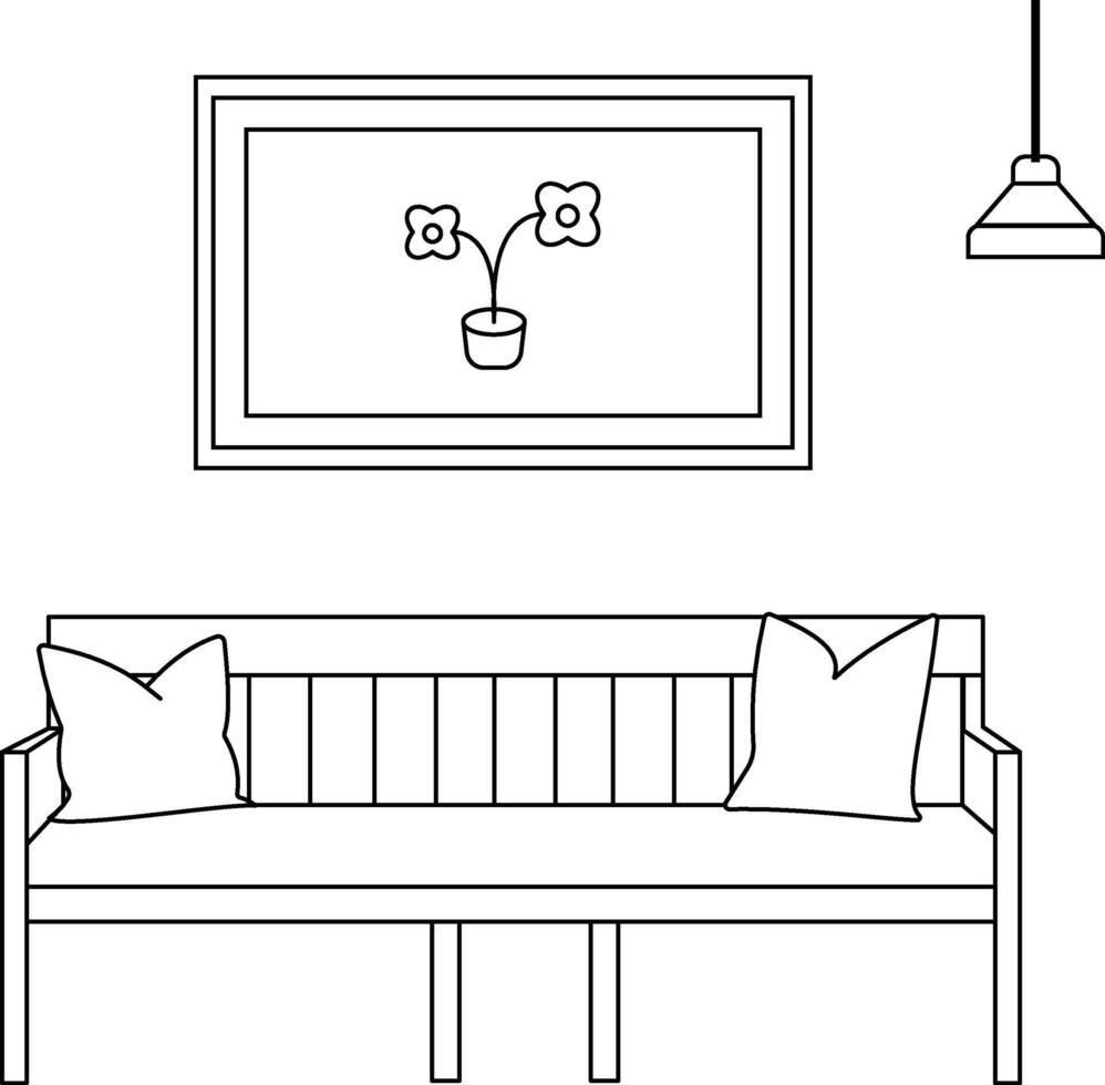 Hem interiör med soffa bakgrund linje konst vektor illustration