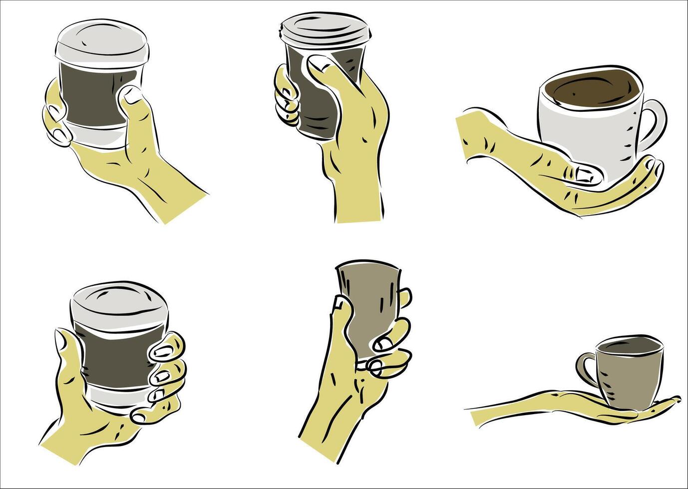 hand innehav av varm kaffe. hand dragen stil vektor