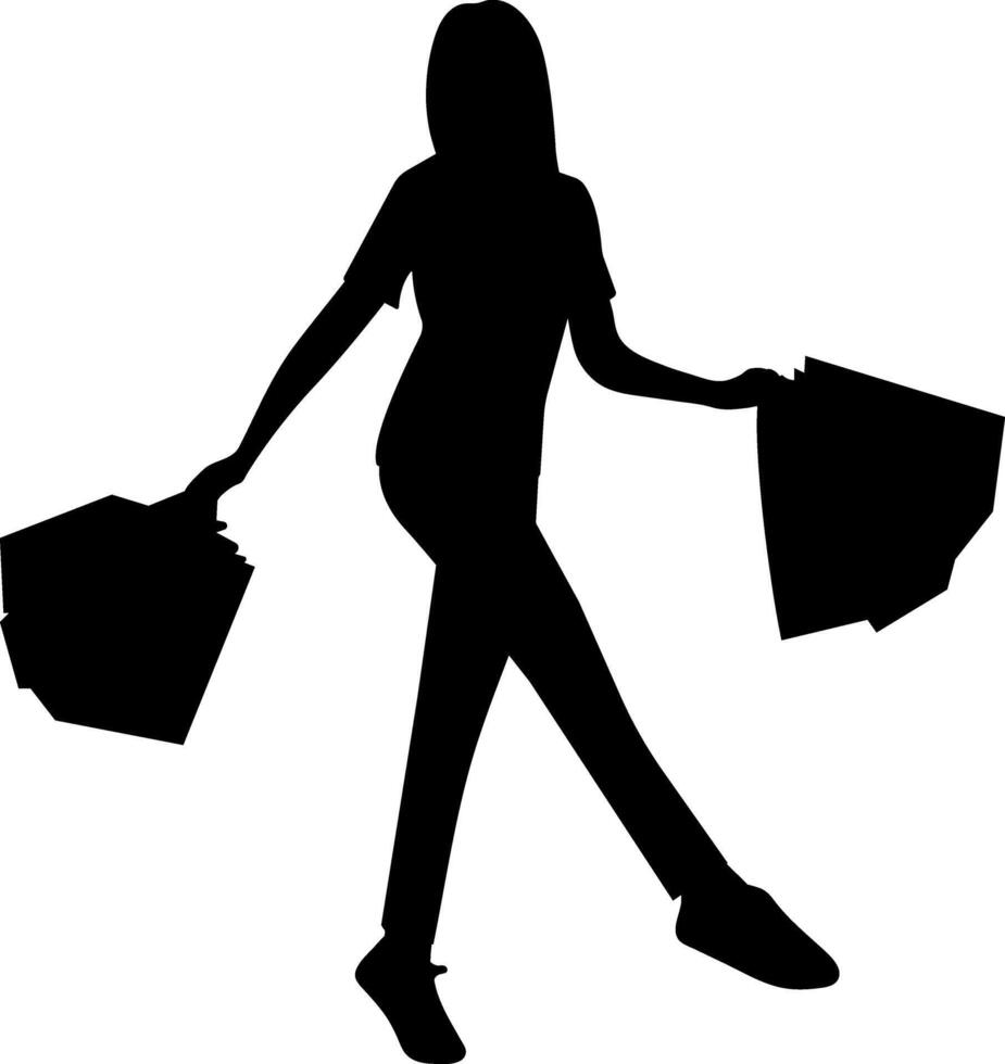 handla flicka med två handla väska vektor silhuett illustration svart Färg