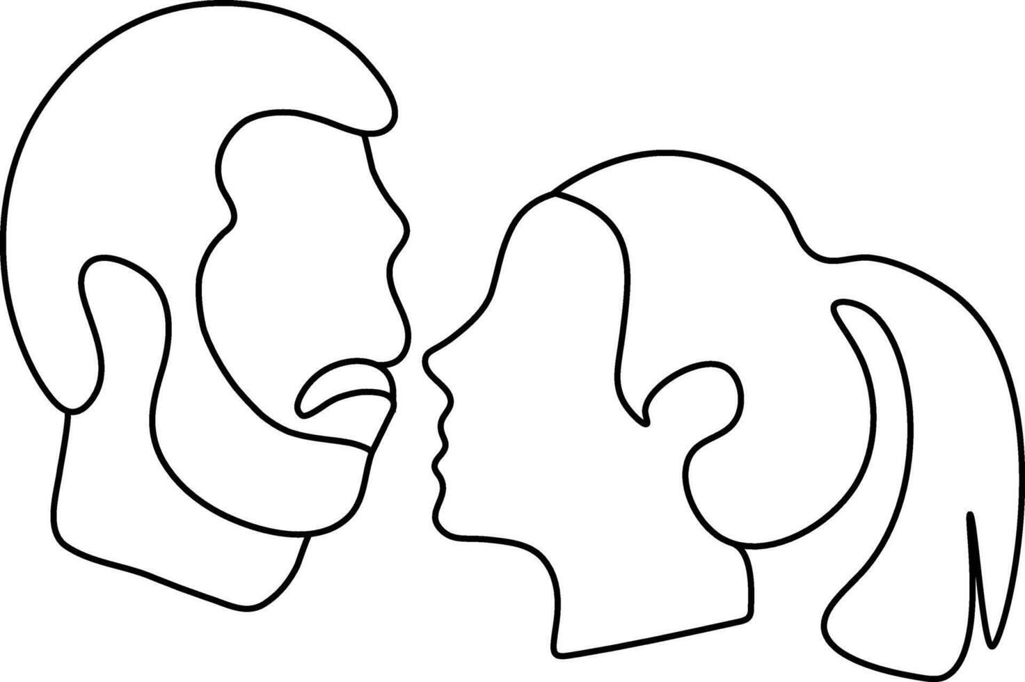 man och kvinna ansikte till ansikte platt vektor ikon linje teckning stil illustration