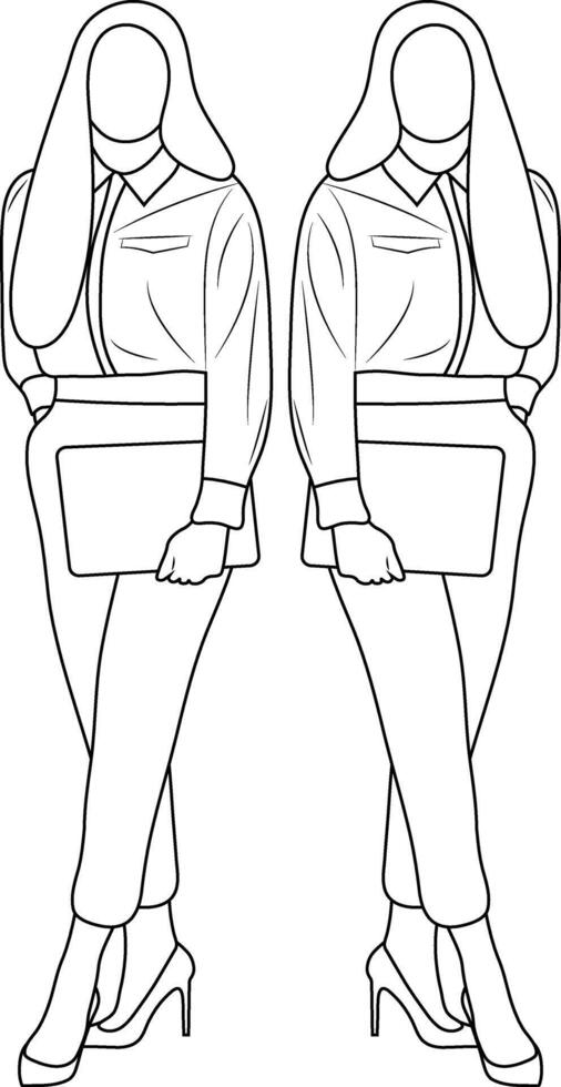 två ung kvinnor skiss illustration vektor