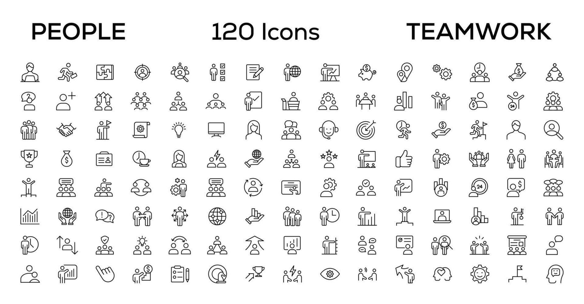 människor och lagarbete linje ikoner samling. stor ikon uppsättning i en platt design. tunn översikt ikoner packa vektor
