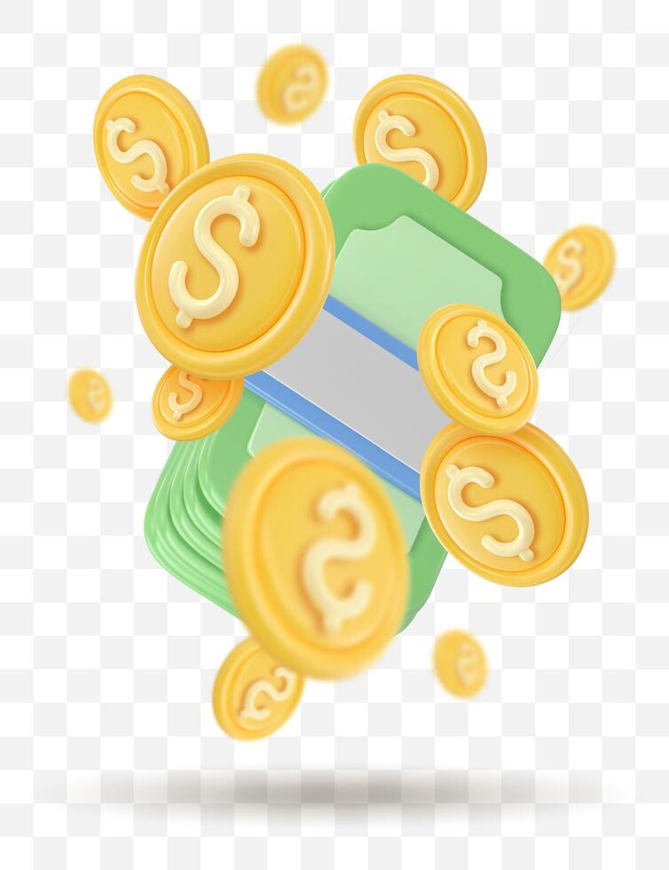 3d ikon pengar, Bank sedlar vektor