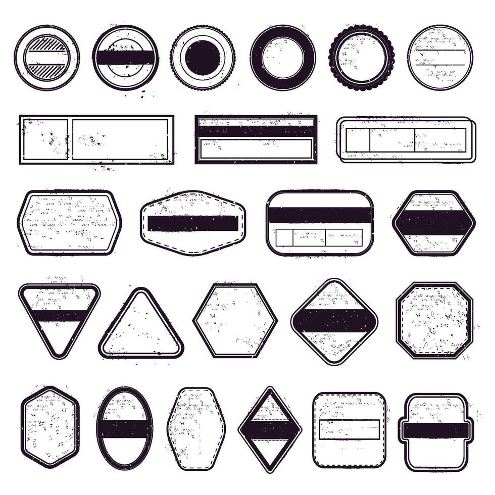 årgång resa stämpel. poststämpel mallar, resa utskick märka och luft inackordering frimärken ramar. porto stämpel ram vektor isolerat ikon uppsättning