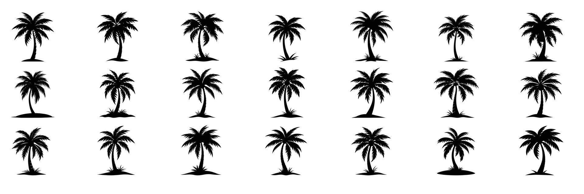Sammlung von Palme Bäume Silhouette. Hand gezeichnet Vektor Kunst.