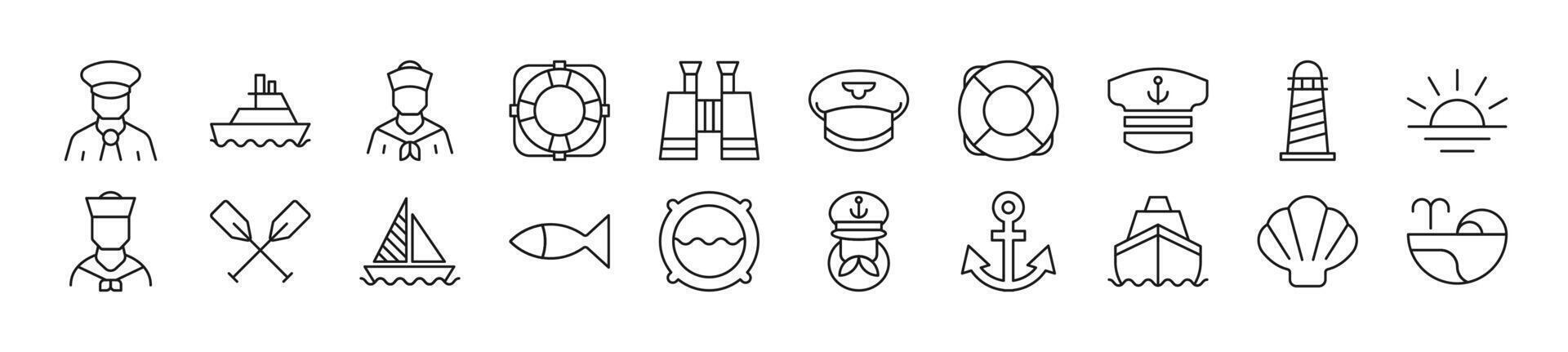 packa av linjär symboler av sjöman. redigerbar stroke. linjär symbol för webb webbplatser, tidningar, artiklar bok vektor