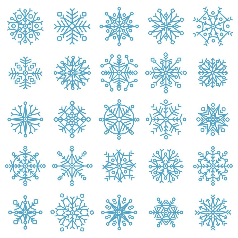 Schneeflocke Sterne. Winter Frost Schneeflocken, Weihnachten Schneefall Ornament, Blau Eis Sterne Silhouette Vektor Illustration Symbol einstellen