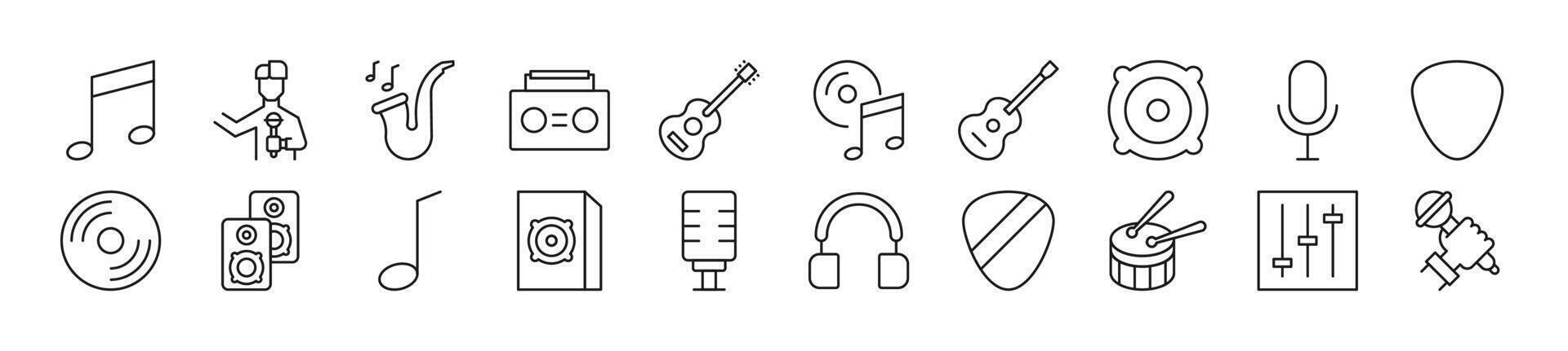 Musik- linear Vektor Symbole Sammlung. editierbar Schlaganfall. einfach linear Illustration zum Netz Websites, Zeitungen, Artikel Buch