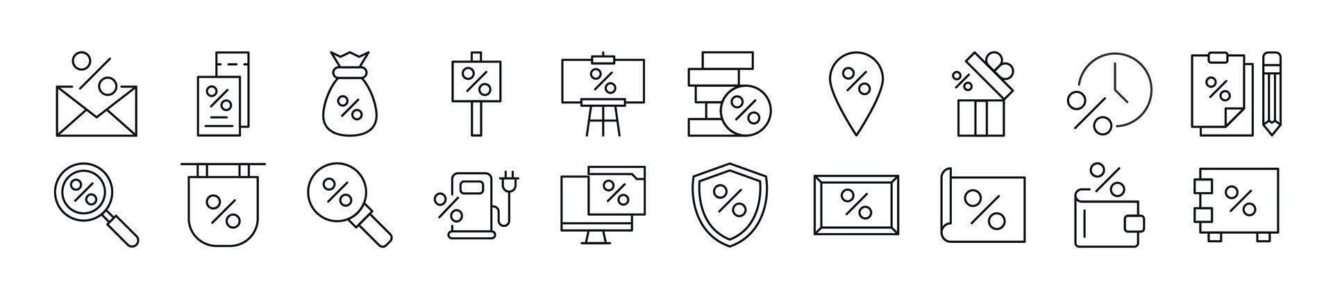 samling av tunn tecken av procent. redigerbar stroke. enkel linjär illustration för butiker, butiker, banderoller, design vektor