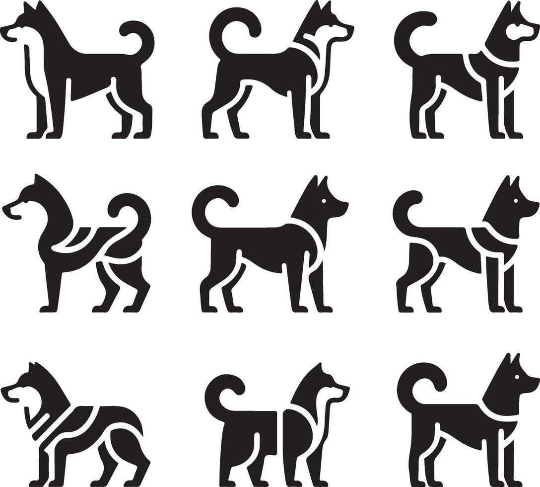 minimal einstellen von ein Hund legen Nieder anders Pose Vektor Symbol im eben Stil schwarz Farbe Silhouette, getrennt jeder Element, Weiß Hintergrund 12