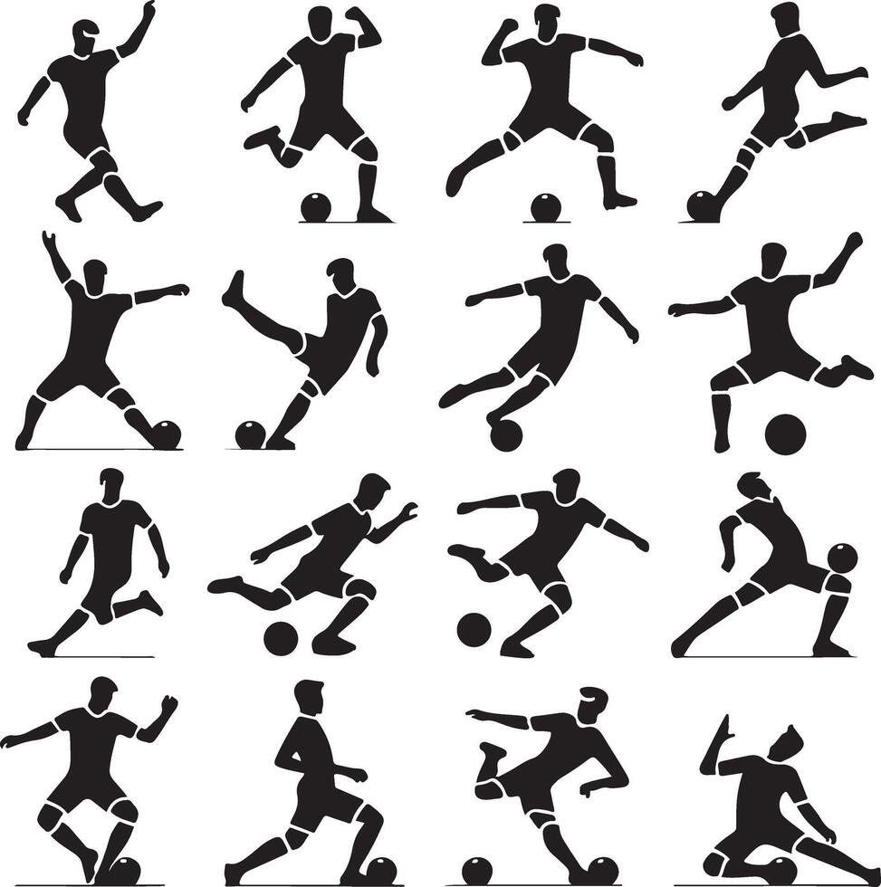Fußball Spieler Pose Vektor Symbol im eben Stil schwarz Farbe Silhouette, Weiß Hintergrund 45
