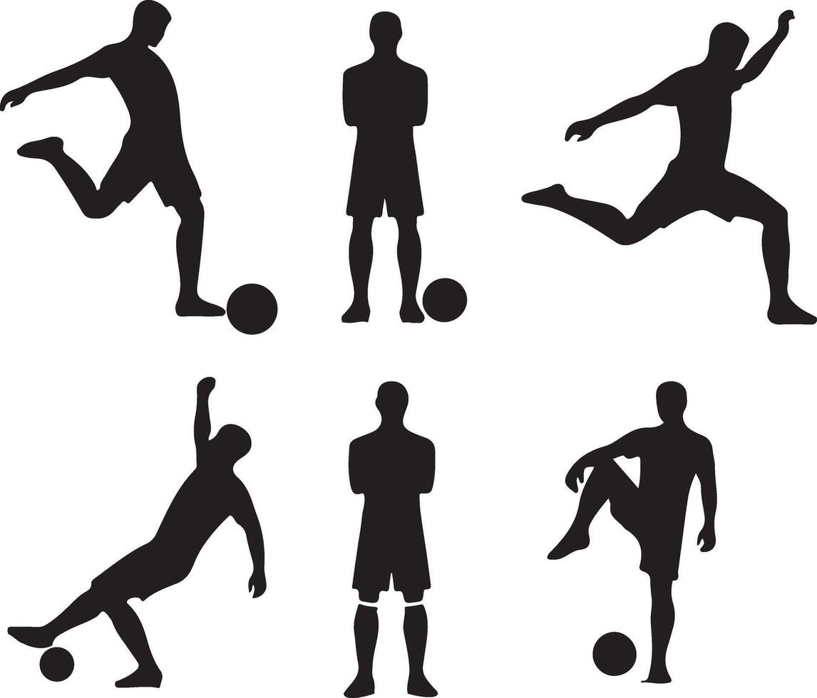 Fußball Spieler Pose Vektor Symbol im eben Stil schwarz Farbe Silhouette, Weiß Hintergrund 3