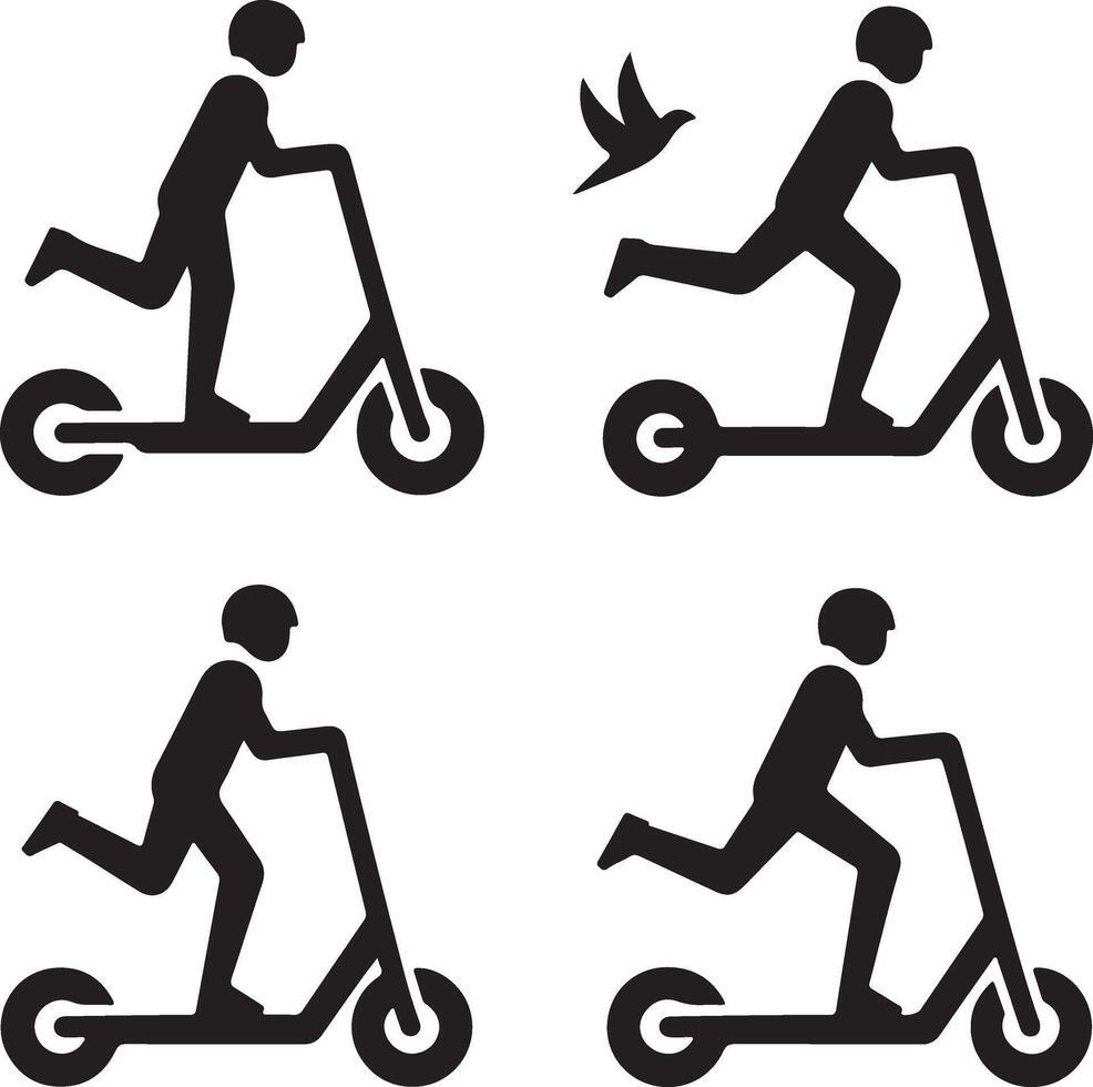 minimal einstellen von zwei auf Rädern trete Roller mit Fahrer Vektor Symbol im eben Stil 5
