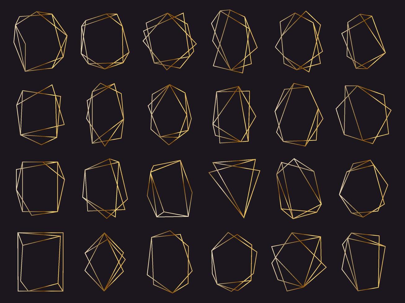 Gold geometrisch Rahmen. elegant golden Luxus Rahmen, geometrisch Hochzeit Einladung Grenze. abstrakt golden Elemente Vektor isoliert Symbole einstellen