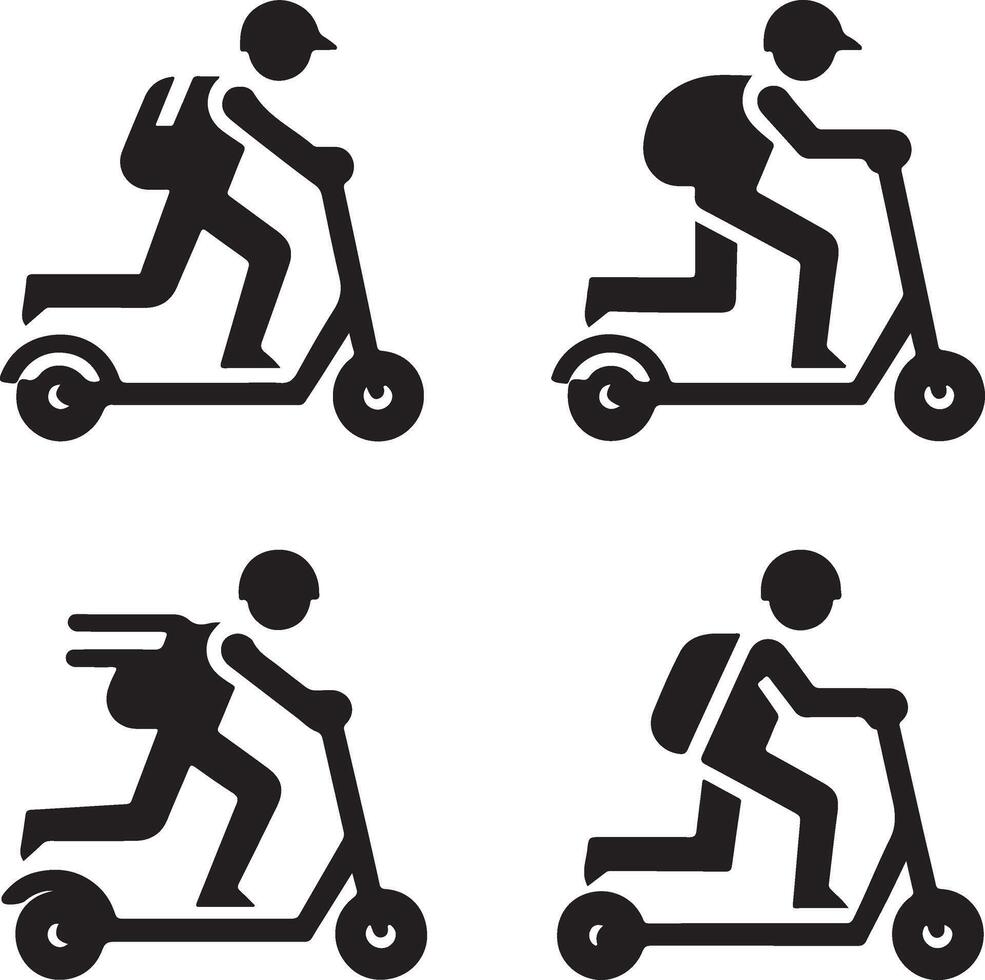minimal einstellen von zwei auf Rädern trete Roller mit Fahrer Vektor Symbol im eben Stil 6