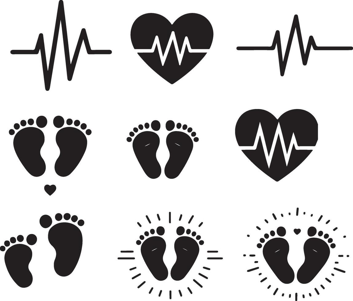 en skön hjärta puls logotyp uppsättning vektor konst illustration svart Färg