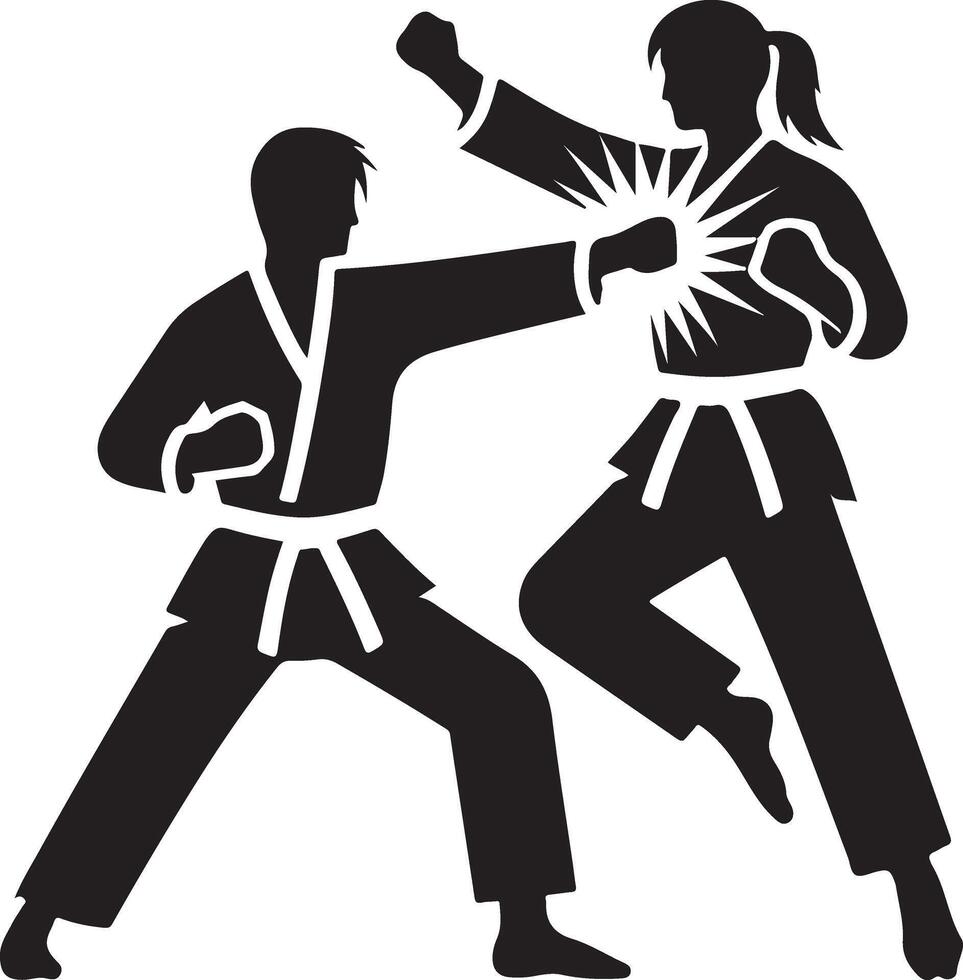 minimal Karate Kampf Vektor Symbol im eben Stil schwarz Farbe Silhouette, Weiß Hintergrund 2