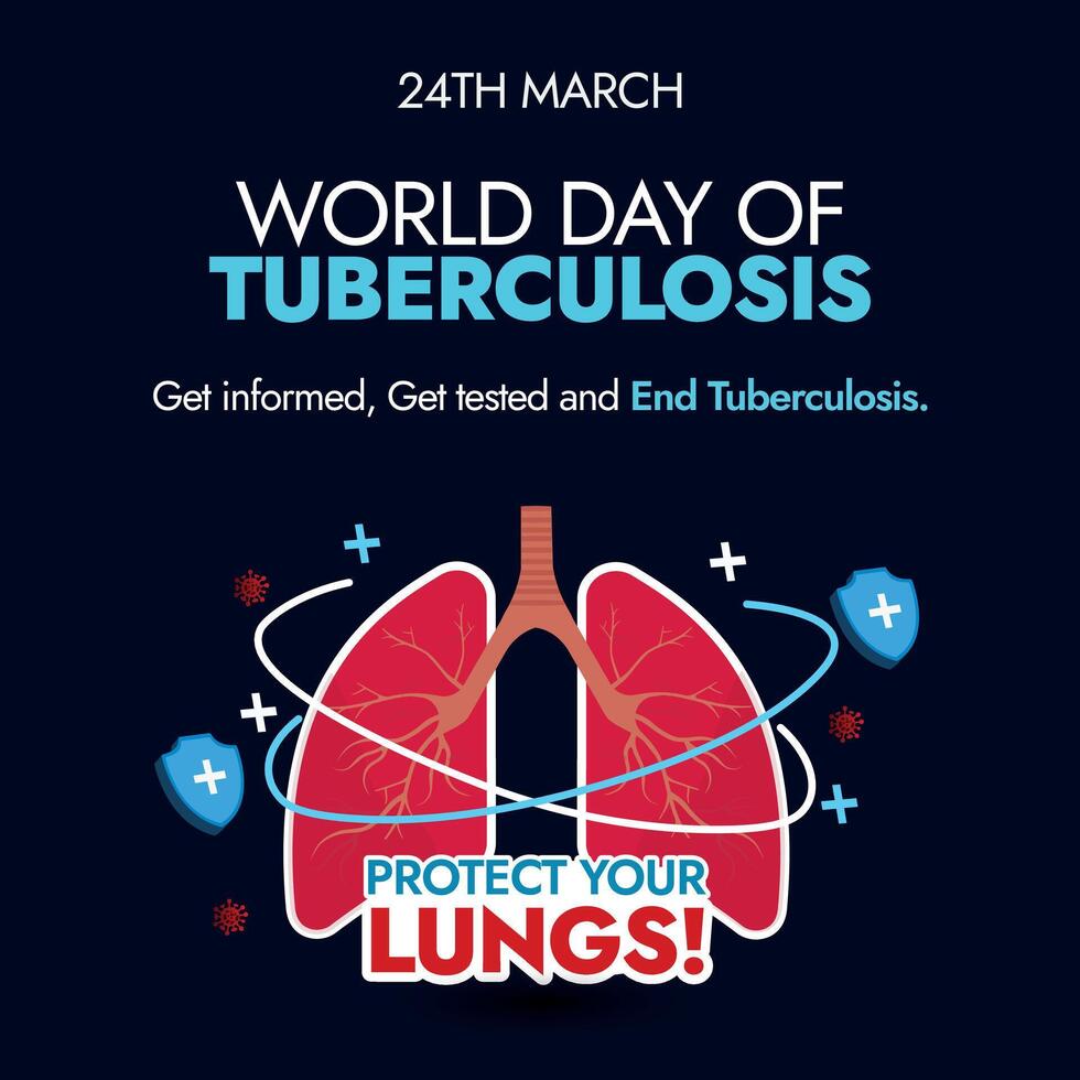 Welt Tuberkulose Tag. 24 .. März Welt tb Tag Feier Sozial Medien Post im dunkel Hintergrund mit Innerhalb Aussicht von Lunge geschützt durch Schilde. schützen Ihre Lunge. Tuberkulose Tag vektor