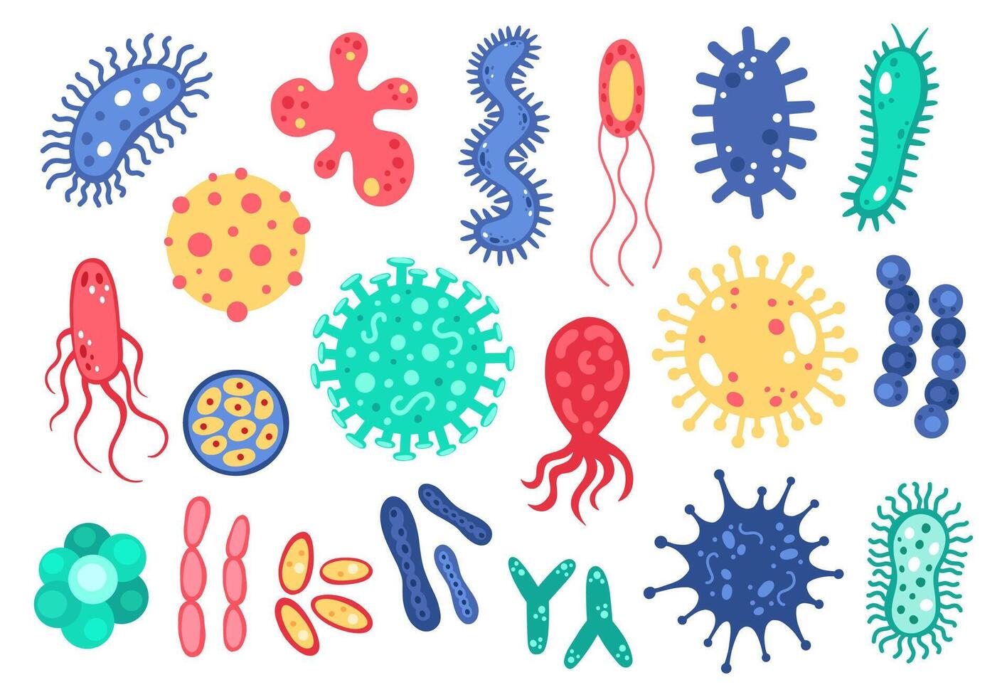 Bakterien und Virus. mikroskopisch Mikroorganismus Keime, Infektion Zellen und Mikroben, gefährlich pathogen Virus, Krankheit Zellen Vektor Illustration se