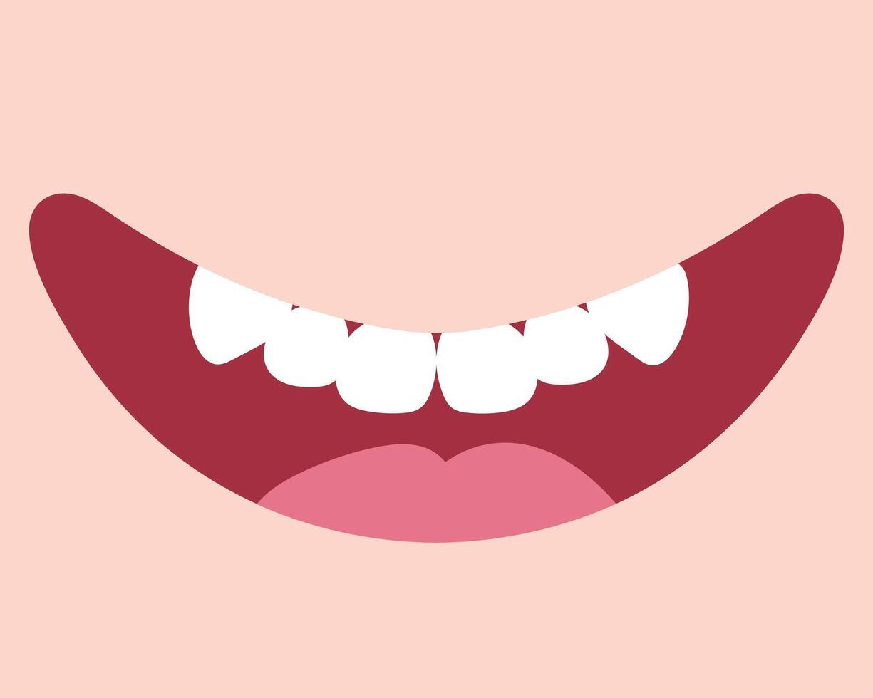 tecknad serie mänsklig leende mun med tänder. söt hand dragen leende med stor huggtänder. vektor illustration