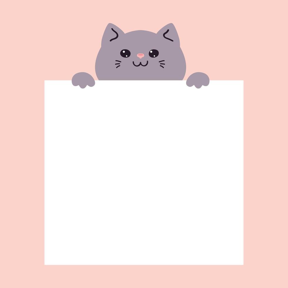 söt tecknad serie katt innehav en tom papper ark. tömma Plats för text. vektor illustration