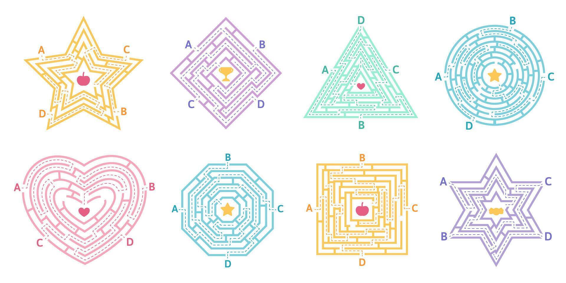 Matze Spiel. Labyrinth lehrreich Spiel zum Kinder, finden Eintrag und Ausfahrt, Arkade Matze Rätsel. Kinder Matze Spiel Vektor Illustration einstellen