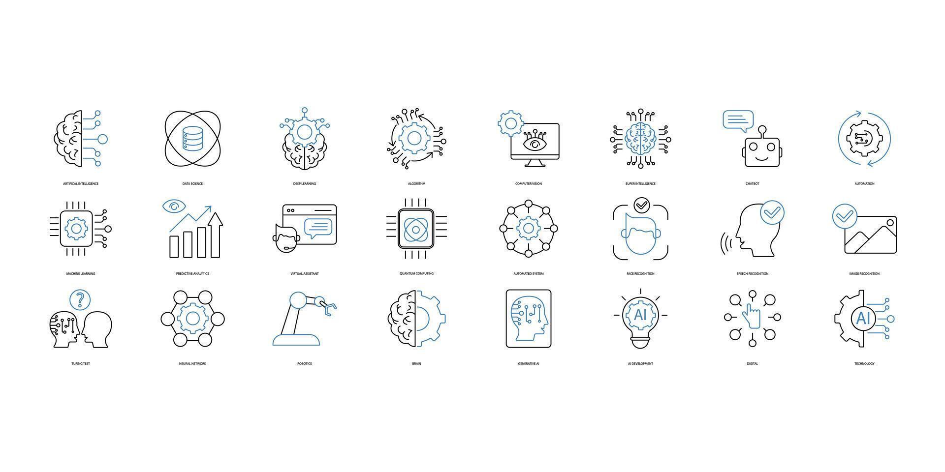 artificiell intelligens ikoner uppsättning. uppsättning av redigerbar stroke icons.vector uppsättning av artificiell intelligens vektor