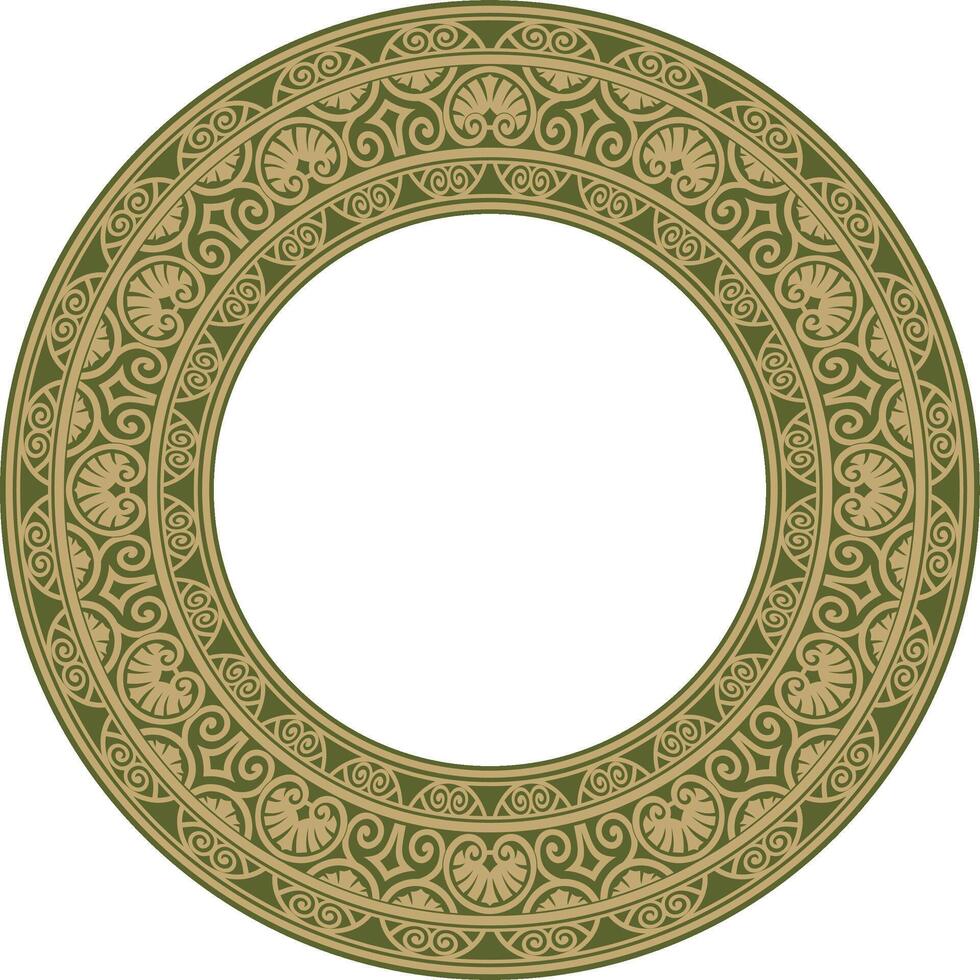 vektor guld och grön runda klassisk renässans prydnad. cirkel, ringa europeisk gräns, väckelse stil ram