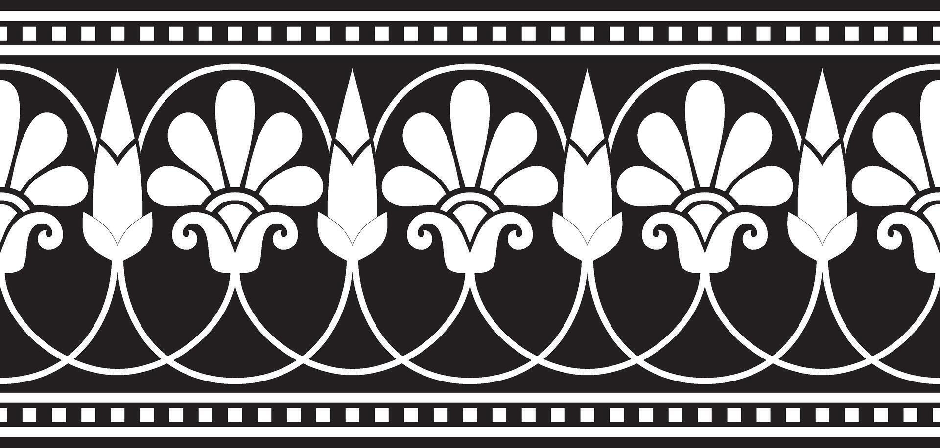 Vektor einfarbig schwarz nahtlos klassisch griechisch Mäander Ornament. Muster von uralt Griechenland. Grenze, Rahmen von das römisch Reich