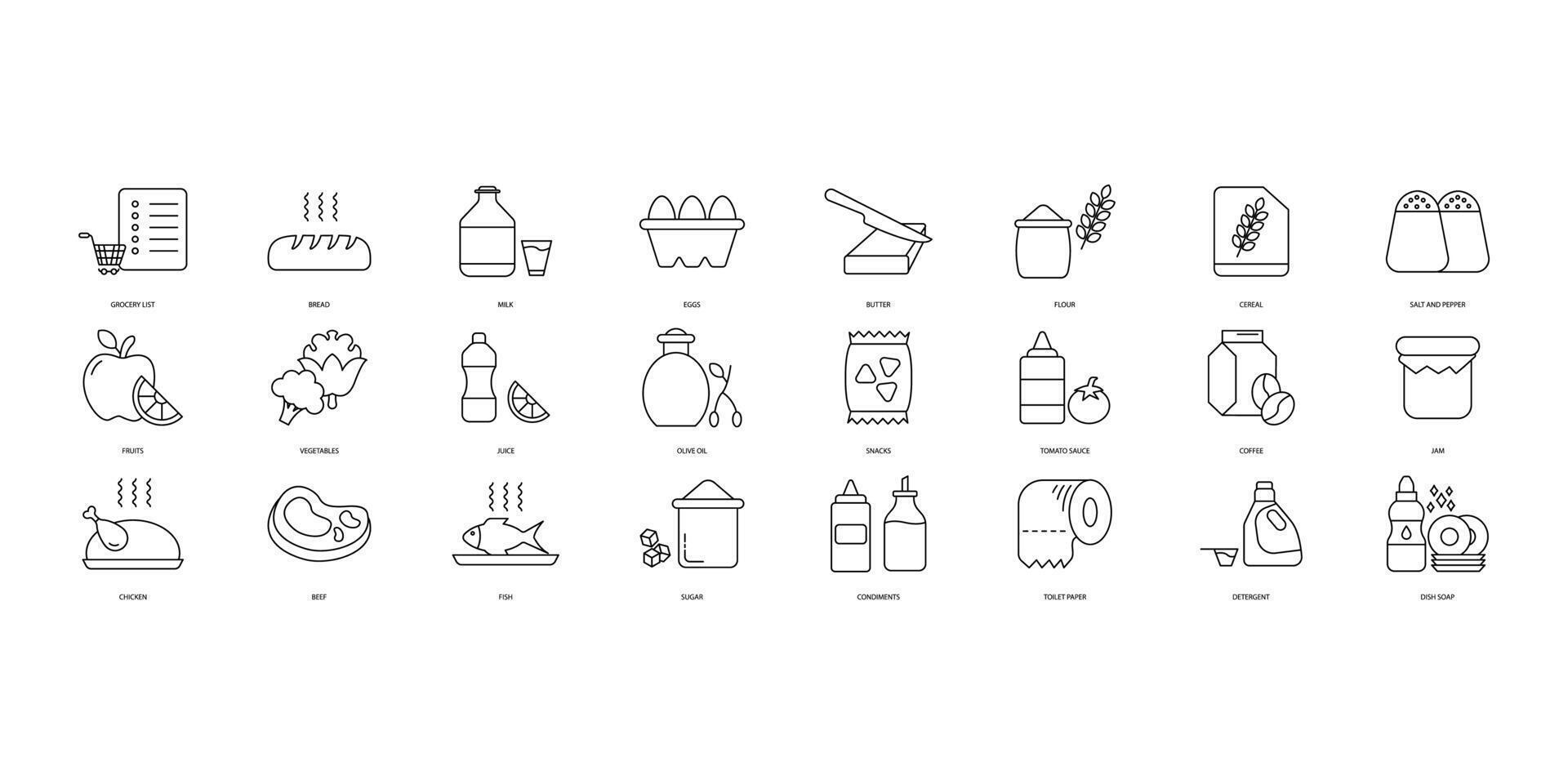 matvaror ikoner uppsättning. uppsättning av redigerbar stroke icons.vector uppsättning av matvaror vektor