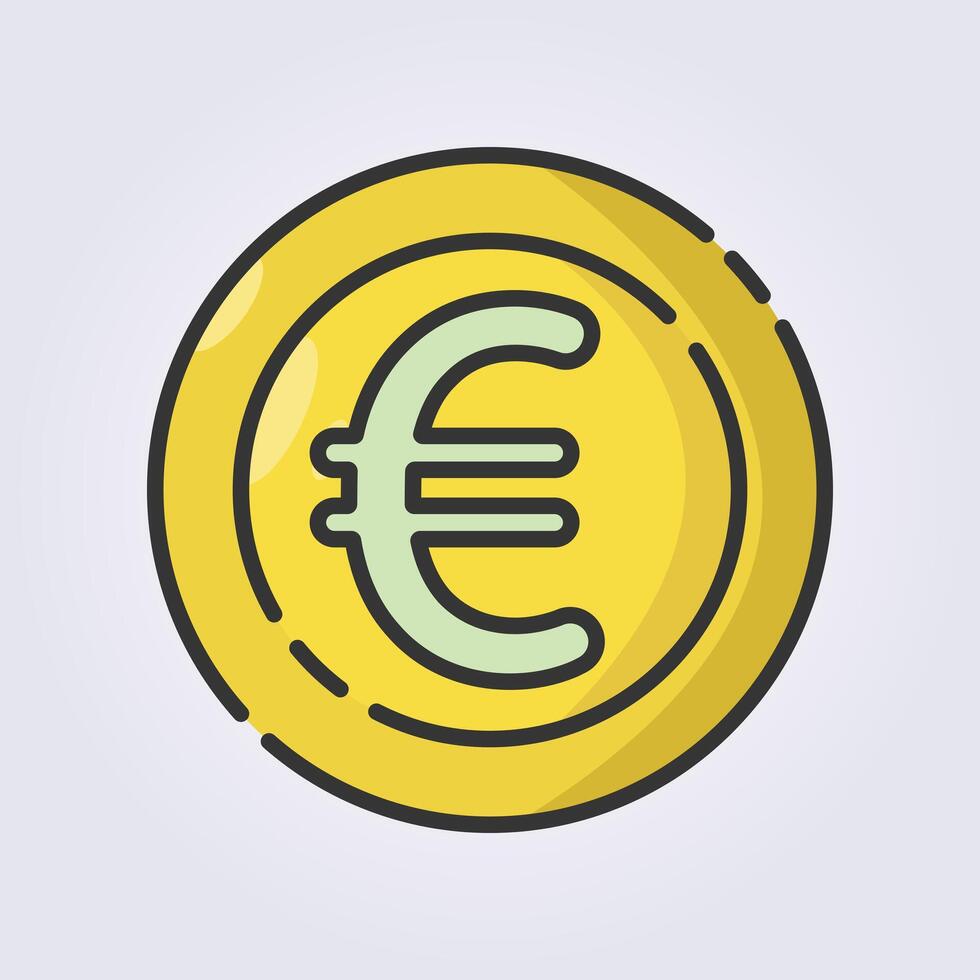 farbig Gliederung Euro Münze Symbol Logo Vektor Illustration Design