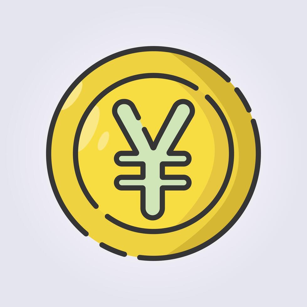 farbig Gliederung Yuan Münze Symbol Logo Vektor Illustration Design