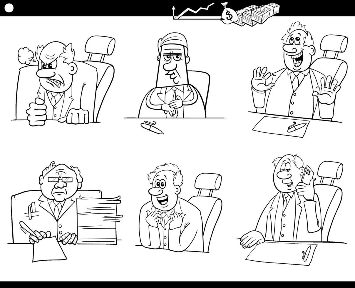 tecknad serie affärsmän eller chef tecken uppsättning färg sida vektor