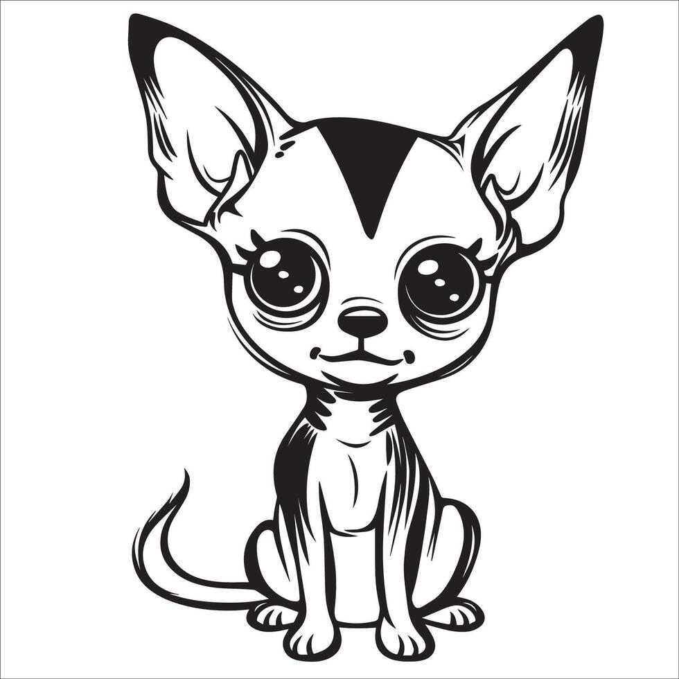 ai genererad chihuahua hund är en Sammanträde vektor illustration i svart och vit