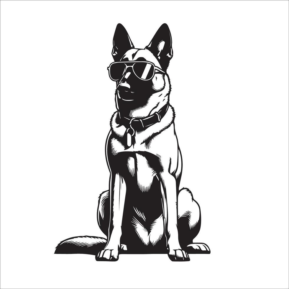 ai genererad belgisk herde hund bär solglasögon illustration vektor