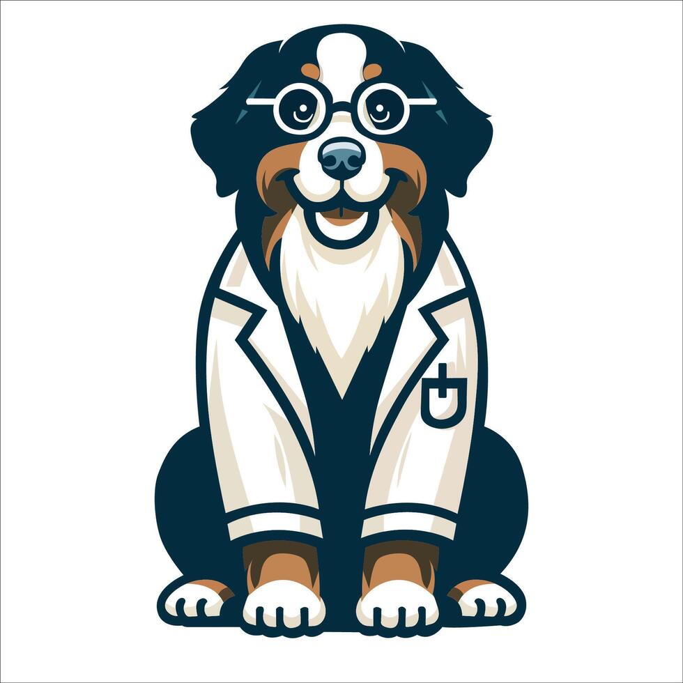 ai generiert Berner Berg Hund Arzt Sitzung und suchen oben Illustration vektor