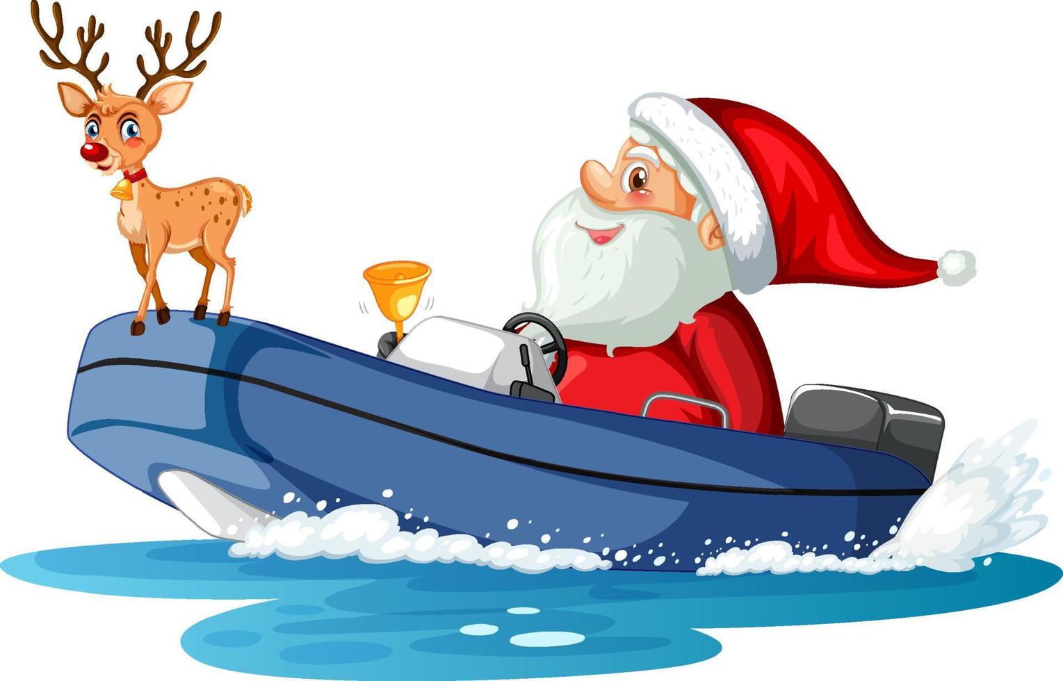 Weihnachtsmann auf dem Boot mit einem Rentier vektor