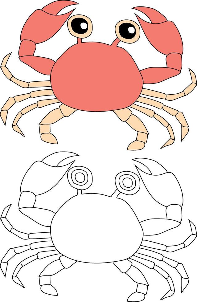 krabba ClipArt uppsättning. färgrik och översikt krabbor från de hav liv vektor