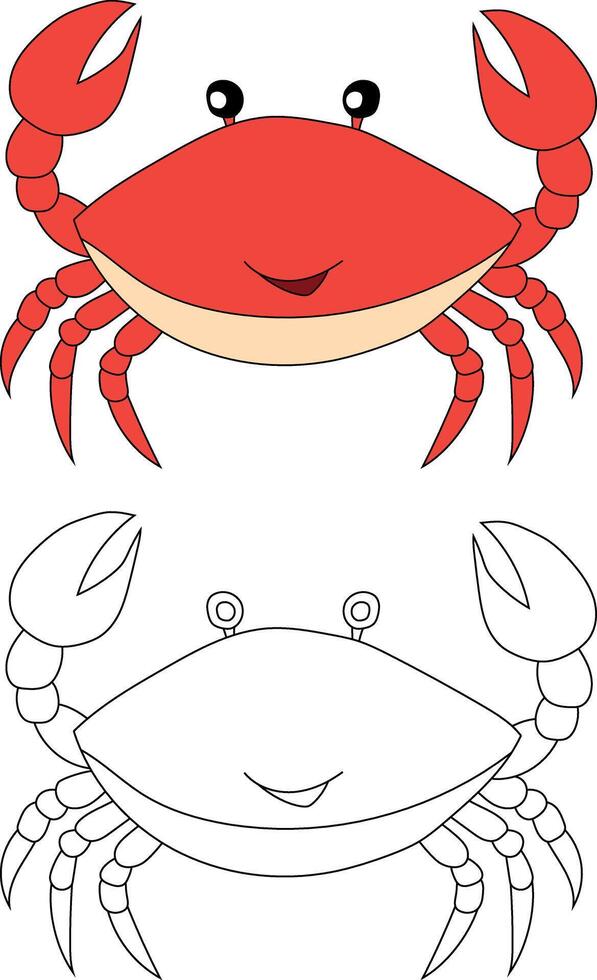 krabba ClipArt uppsättning. färgrik och översikt krabbor från de hav liv vektor