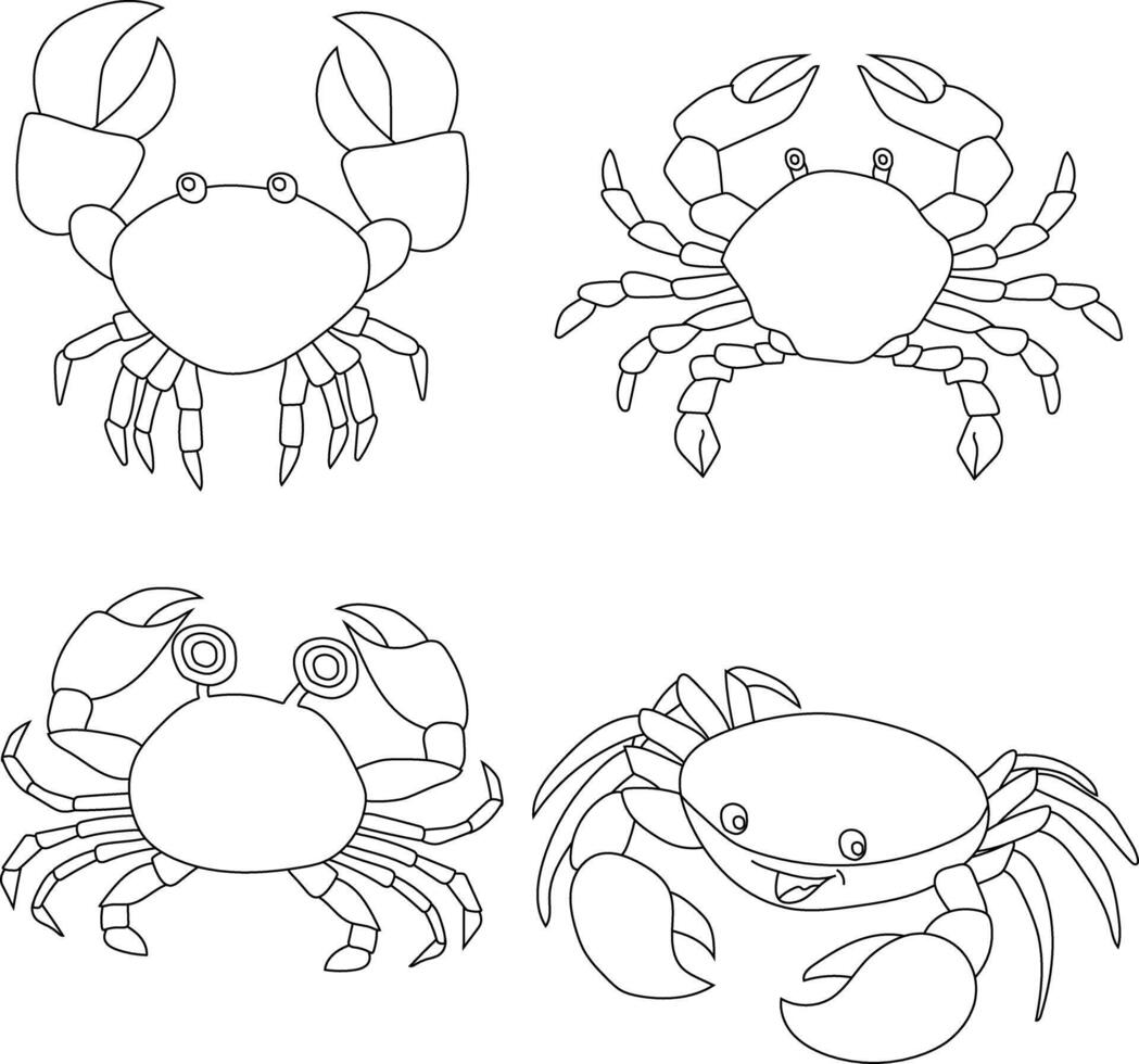 Gliederung Krabbe Clip Art einstellen zum Liebhaber von Marine Leben und Ozean Kreaturen vektor