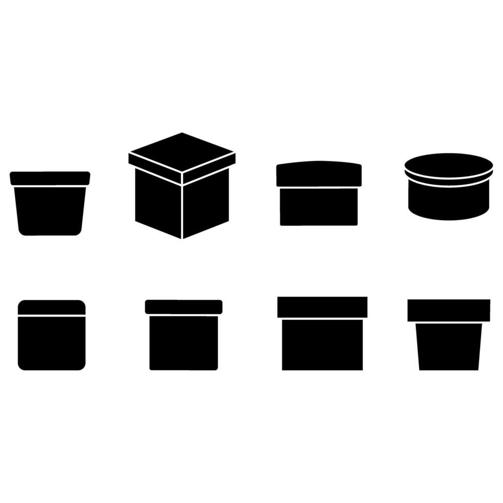 Box Symbol Vektor Satz. Paket Illustration Zeichen Sammlung. Karton Symbol oder Logo.