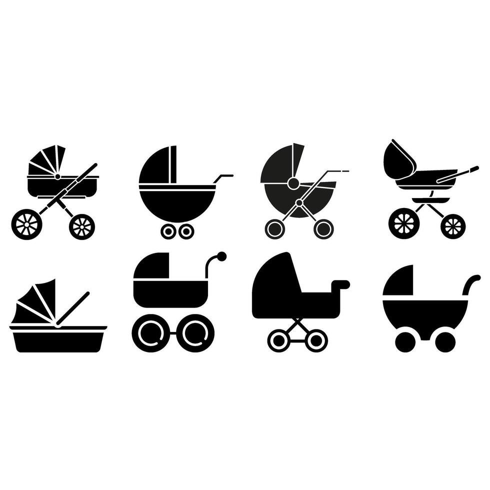 Baby Wagen Symbol Vektor Satz. Kinderwagen Illustration Zeichen Sammlung. Baby Symbol oder Logo.