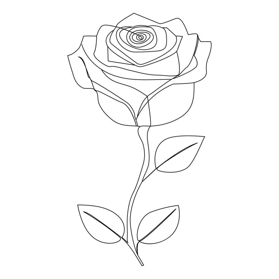 kontinuerlig ett linje röd reste sig blomma översikt vektor konst illustration på vit bakgrund proffs vektor