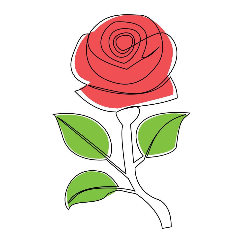 kontinuerlig ett linje röd reste sig blomma översikt vektor konst illustration på vit bakgrund proffs vektor