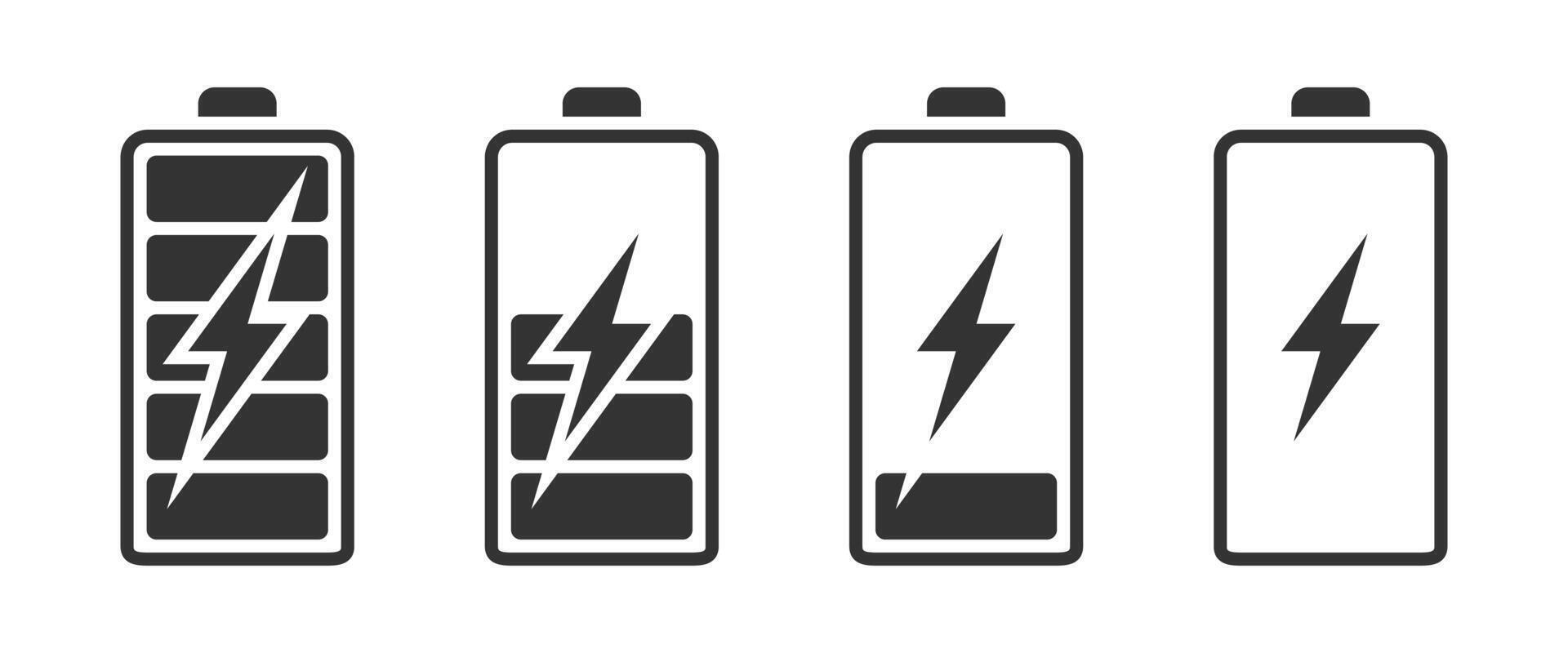 Batterie Symbole Satz. Ladegerät Phasen Konzept. Vektor Illustration.