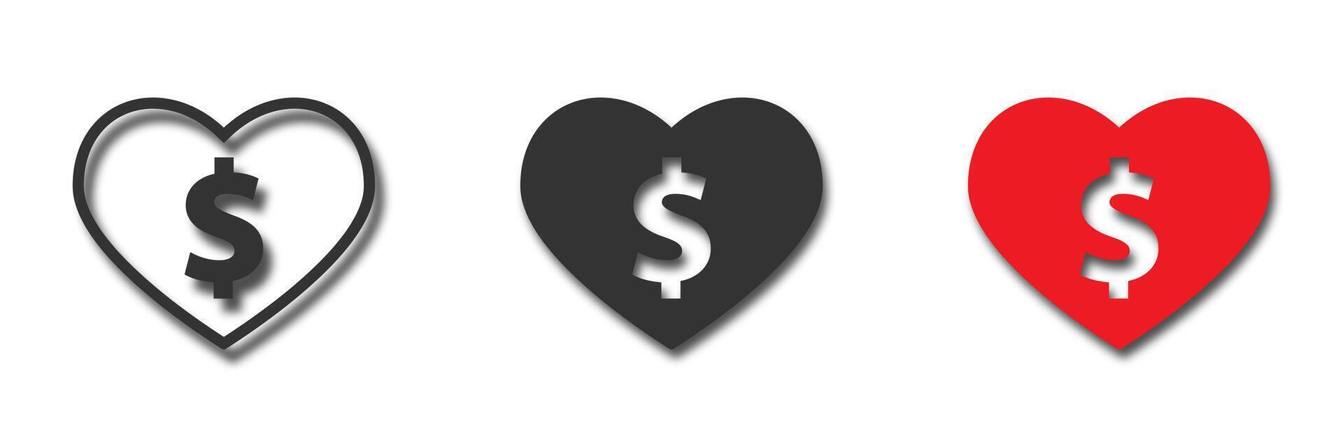 dollar tecken i de hjärta ikon. pengar kärlek begrepp. vektor illustration.