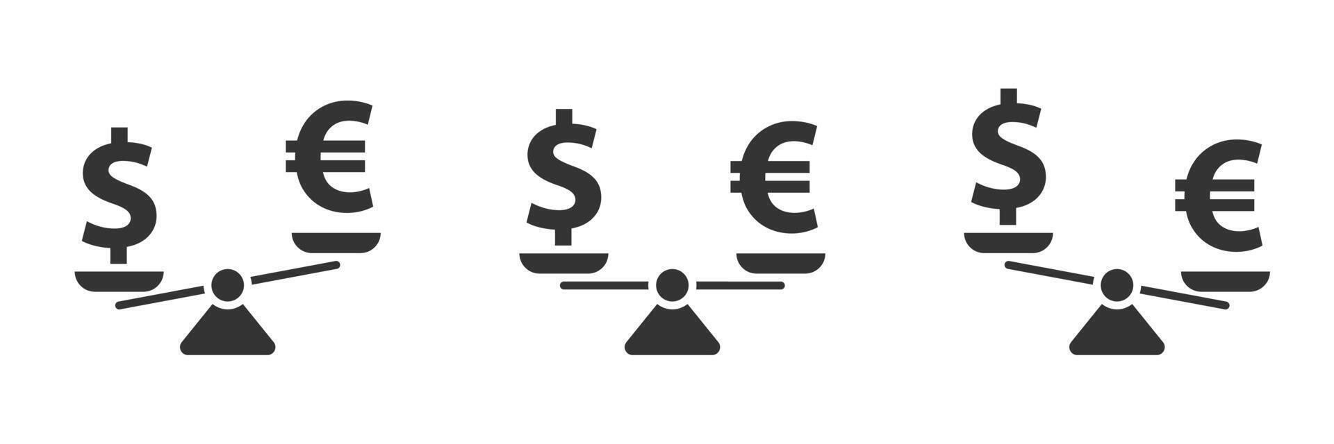 Waage Symbol mit Dollar und Euro Zeichen. eben Vektor Illustration.