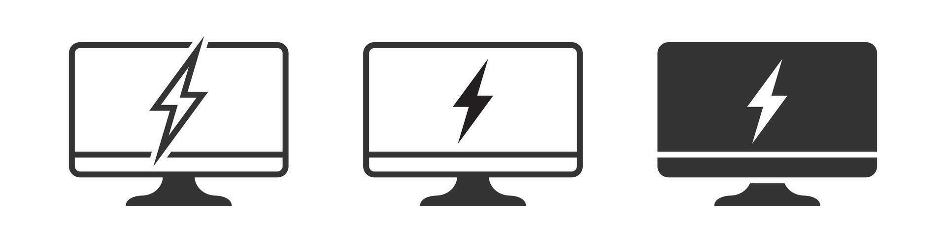 Monitor Symbol mit Blitz Symbol. Blitz Bolzen auf ein Bildschirm. Vektor Illustration.