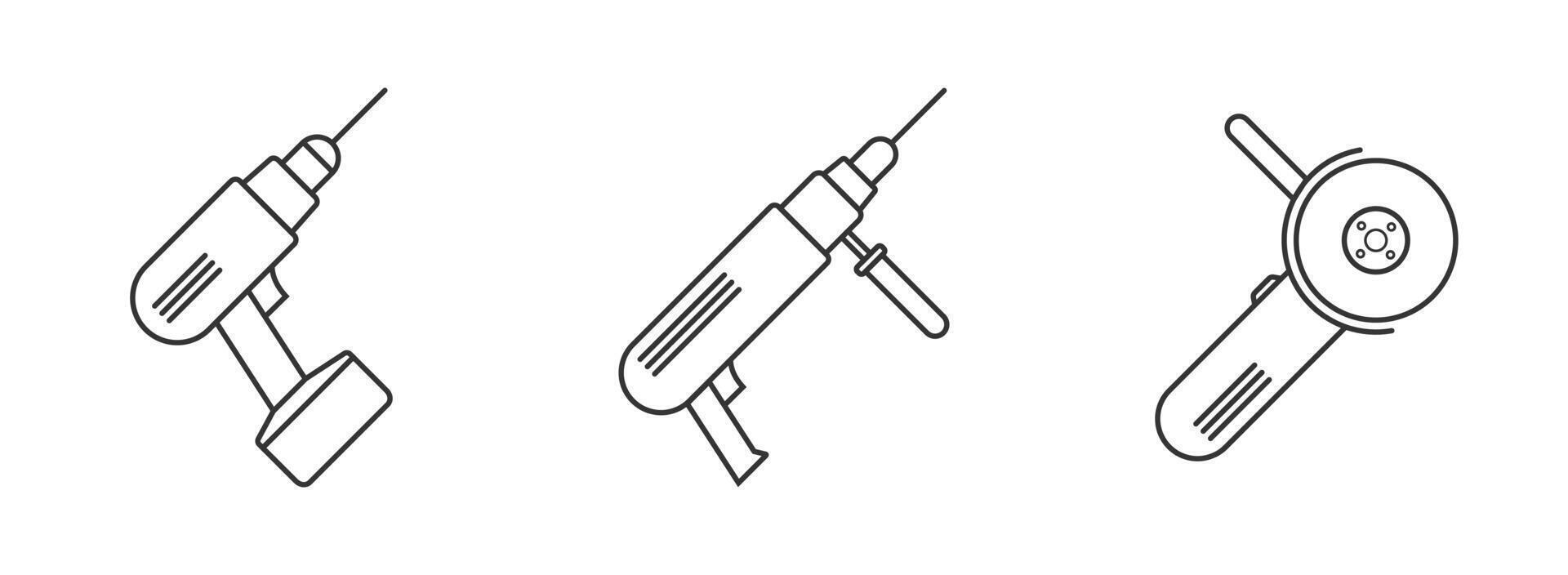 elektrisk borra ikon. vinkel kvarn ikon. skruvmejsel linjär design. sladdlös borra. vektor illustration.